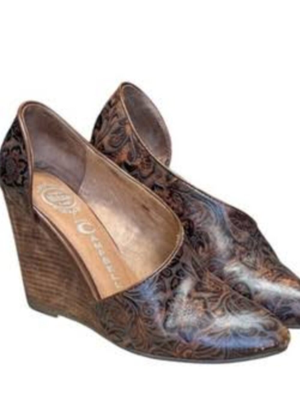 Jeffrey Campbell Ibiza Tooled Leather Wedges — Brown — Size 6
